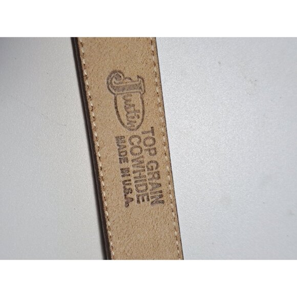 Justin Top Grain Cowhide Belt W/Silver Brown Scalloped Buckle Size 32 Women's - Picture 2 of 10